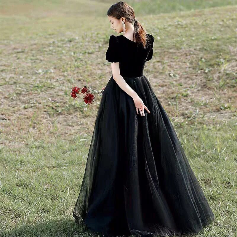 Weitese Formal Women's Dresses Black Velvet Tulle Long Prom Dress A Line Evening Formal Party Gown Prom Dresses Stores